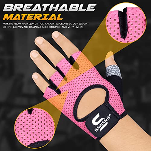 Guantes de Gimnasio para Hombres y Mujeres, Guantes de Fitness para Levantamiento de Pesas, Guantes Transpirables para Mujer, Guantes de Entrenamiento de Silicona Antideslizante (S, Rosa)