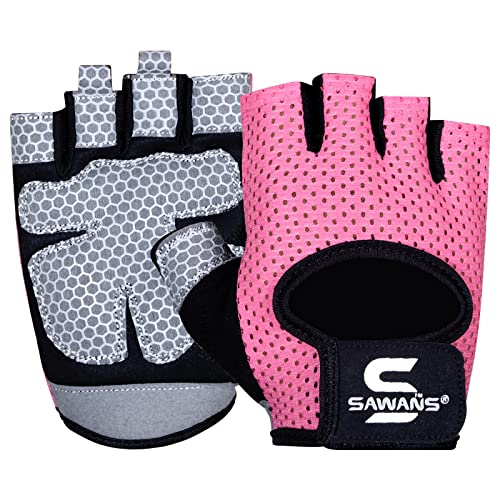 Guantes de Gimnasio para Hombres y Mujeres, Guantes de Fitness para Levantamiento de Pesas, Guantes Transpirables para Mujer, Guantes de Entrenamiento de Silicona Antideslizante (S, Rosa)