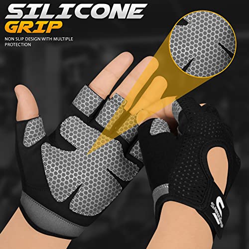 Guantes de Gimnasio para Hombres y Mujeres, Guantes de Fitness para Levantamiento de Pesas, Guantes Transpirables para Mujer, Guantes de Entrenamiento de Silicona Antideslizante (Mediano, Negro)