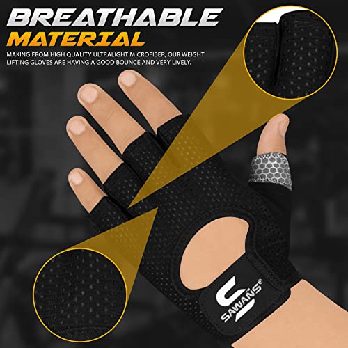 Guantes de Gimnasio para Hombres y Mujeres, Guantes de Fitness para Levantamiento de Pesas, Guantes Transpirables para Mujer, Guantes de Entrenamiento de Silicona Antideslizante (Mediano, Negro)