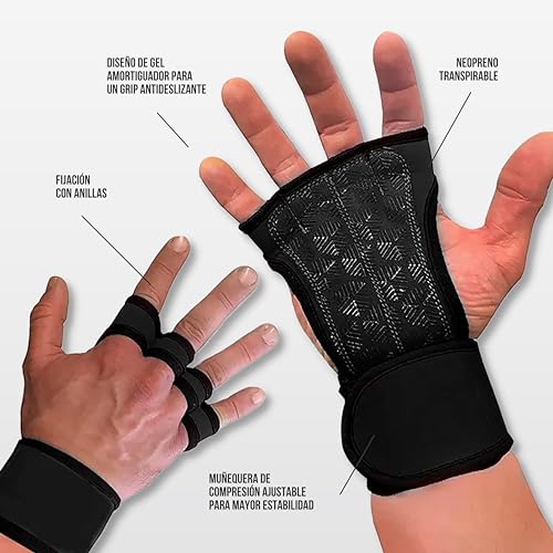 Guantes Gimnasio Hombre y Mujer. con Comba Crossfit- Calleras Para Crossfit Transpirables y Antideslizantes para Pesas - Cuerda De Saltar con Rodamientos y Ajustable -Guantes Gym -JumpRope Fitness (M)