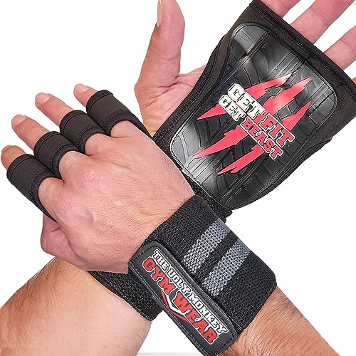 Guantes Guantillas Gimnasio con Muñequera Hombre Mujer Gym Fitness Antideslizante Levantamiento Agarre Pesas Manoplas Entrenamiento Dominadas Callera Lavable Higienica Anti Olor Grip Pads Crossfit M