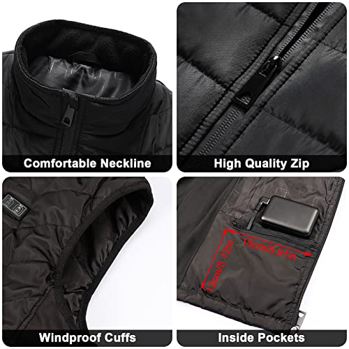 GuKKK Chaleco Calefactable para Mujeres Hombres, Chaleco Térmico Ajustable, Carga USB Chaqueta Calefactora con 3 Ajustes de Temperatura, Lavable Térmico Chaqueta para Exteriores, Moto (3XL/4XL)