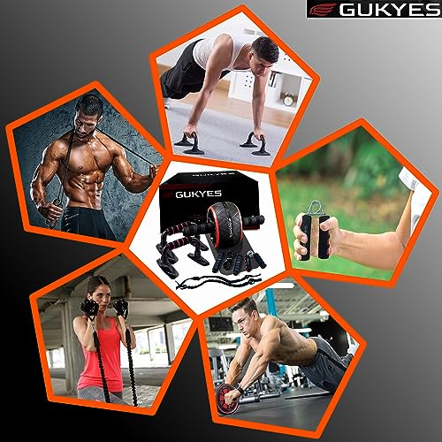 GUKYES Ejercicio en casa - Kit 8 en 1 - (Rueda Abdominales, Soportes para Flexiones, Cuerda Saltar, Bandas Resistencia, Grip, Esterilla Gruesa) Equipo musculación, Crossfit, calistenia