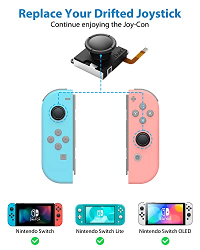 Gulikit No Drift Switch Joycon Joystick Piezas de repuesto, Joystick de efecto Hall para Switch/OLED/Lite, 2 correas de muñeca para controlador Joycon, kit de reparación de palanca de pulgar (1 par)