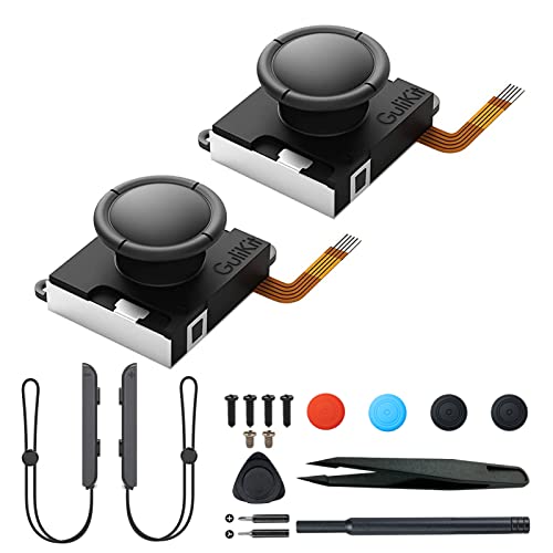 Gulikit No Drift Switch Joycon Joystick Piezas de repuesto, Joystick de efecto Hall para Switch/OLED/Lite, 2 correas de muñeca para controlador Joycon, kit de reparación de palanca de pulgar (1 par)