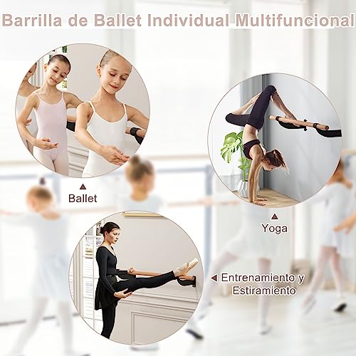 GYMAX Barra de Ballet de Madera, 120 cm de Largo, Soporte de Pared, Barra de Ejercicio, Barra de Baile, Altura Fija para Danza, Estiramiento y Yoga, Barra de Ballet para Niños y Adultos (Negro)