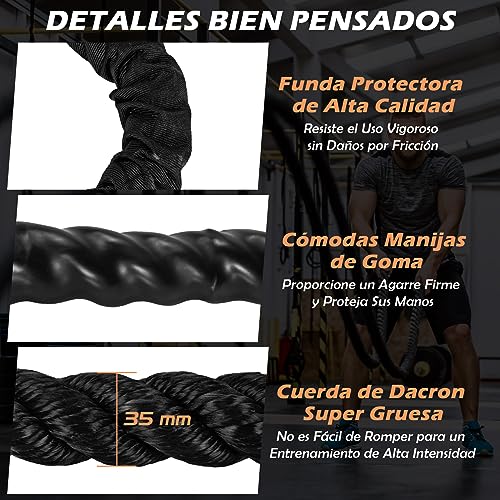 GYMAX Cuerda de Combate de 9 m, 12 m, 15 m de Longitud, con Funda Protectora, Cuerda de Entrenamiento Pesada para Entrenamiento de Fuerza y Construcción Muscular (15)