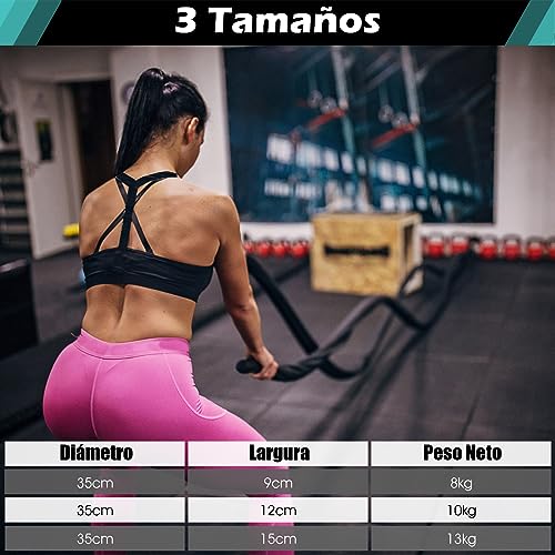 GYMAX Cuerda de Combate de 9 m, 12 m, 15 m de Longitud, con Funda Protectora, Cuerda de Entrenamiento Pesada para Entrenamiento de Fuerza y Construcción Muscular (15)