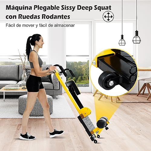 GYMAX Sissy Squat - Rodillo de Entrenamiento para Sentadillas, Ajustable y Enrollable, Multifunción, con Almohadilla Protectora, Soporta hasta 120 kg, para Abdominales, Piernas y Espalda