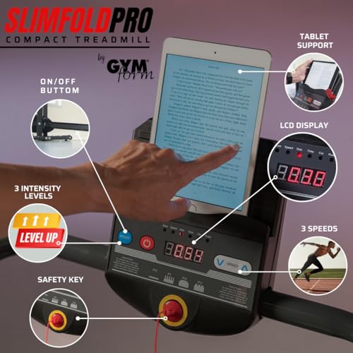 GYMFORM Cinta de Correr Plegable Slimfold Pro, Velocidad hasta 12 km/h, 4 Niveles inclinación Ajustables, 3 programas de Fitness automático, Pantalla LCD, Cinta de Caminar