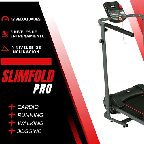 GYMFORM Cinta de Correr Plegable Slimfold Pro, Velocidad hasta 12 km/h, 4 Niveles inclinación Ajustables, 3 programas de Fitness automático, Pantalla LCD, Cinta de Caminar