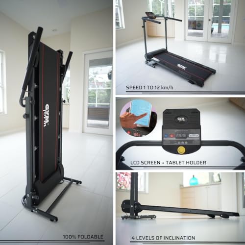 GYMFORM Cinta de Correr Plegable Slimfold Pro, Velocidad hasta 12 km/h, 4 Niveles inclinación Ajustables, 3 programas de Fitness automático, Pantalla LCD, Cinta de Caminar