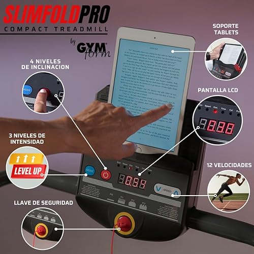 GYMFORM Cinta de Correr Slimfold Treadmill, 3 Niveles de Intensidad, Diferentes programas, Pantalla Led, Plegable, Cinta de Andar eléctrica, Cinta para Correr en el hogar