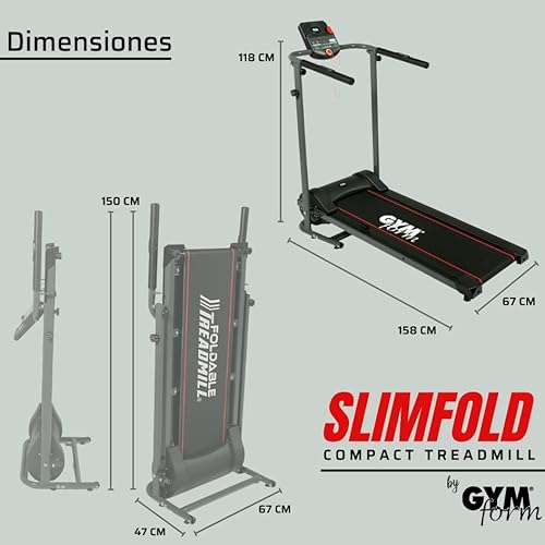 GYMFORM Cinta de Correr Slimfold Treadmill, 3 Niveles de Intensidad, Diferentes programas, Pantalla Led, Plegable, Cinta de Andar eléctrica, Cinta para Correr en el hogar