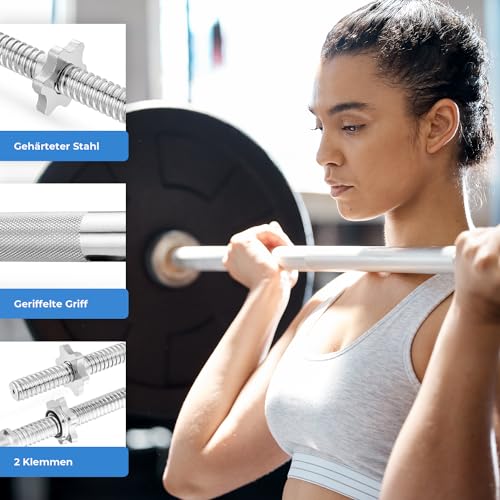 Gymtek Barras cortas – Barra larga de 120 cm de longitud – Ø 28 mm – Entrenamiento de fuerza – Fitness – Levantamiento de pesas – Barra de pesas – Pesas – Pesas – Acero endurecido – Cierres de