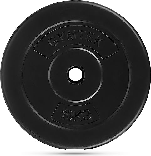 Gymtek Disco de pesas de 10 kg de peso, diámetro de 29 mm, disco de peso, discos de fitness, discos de fundición, pesas para mancuernas, mancuernas, entrenamiento, pesas de mancuernas, color negro