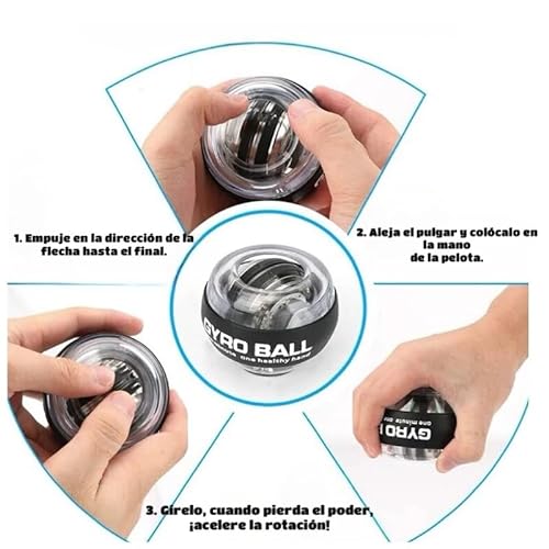 GYRO BALL: Bola para Mano de rehabilitacion y entrenamiento Fortalecimiento fortalecedor de muñeca y antebrazo fuerza agarre de JCSSHOPING , con Luces LED y Núcleo Inoxidable y funda deluxe de REGALO