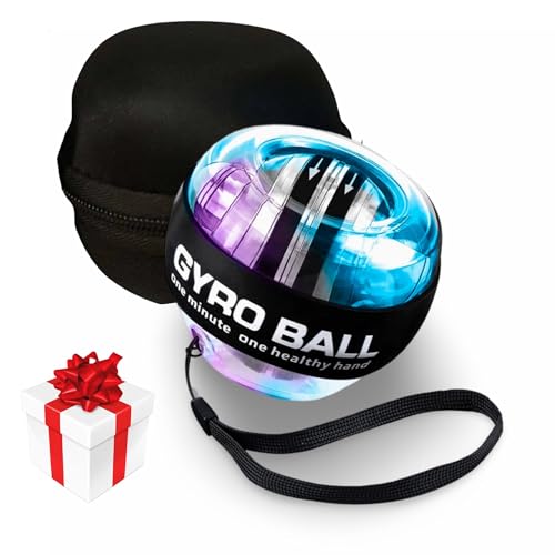 GYRO BALL: Bola para Mano de rehabilitacion y entrenamiento Fortalecimiento fortalecedor de muñeca y antebrazo fuerza agarre de JCSSHOPING , con Luces LED y Núcleo Inoxidable y funda deluxe de REGALO