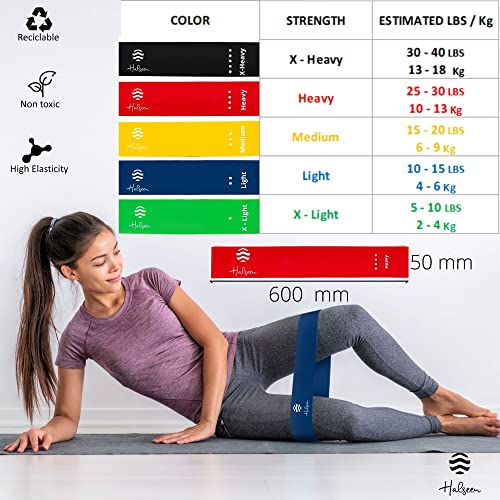 Halseen - Pack Incluye Bandas y Cintas Elasticas de Musculacion – 17 Piezas - Gomas (hasta 100 LB/ 45Kg) + 5 Bandas de Resistencia Latex - Gym en Casa