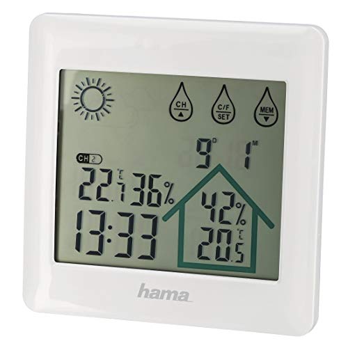 Hama Estación meteorológica interior y exterior con Reloj digital, Con función reloj y fecha, medición temperatura y humedad y con pronóstico del tiempo, Color Blanco