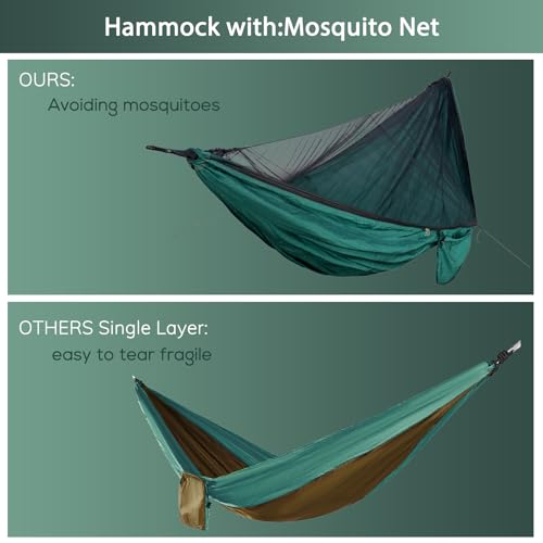 Hamacas Colgantes Sendowtek Hamaca de Viaje de Nylon Supergrande 300KG de Capacidad de Carga Amaca Ligero Portátil para 2 Personas con Mosquitero para Senderismo Jardin Playa Camping al Aire Libre