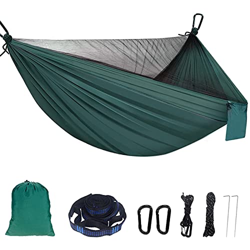 Hamacas Colgantes Sendowtek Hamaca de Viaje de Nylon Supergrande 300KG de Capacidad de Carga Amaca Ligero Portátil para 2 Personas con Mosquitero para Senderismo Jardin Playa Camping al Aire Libre