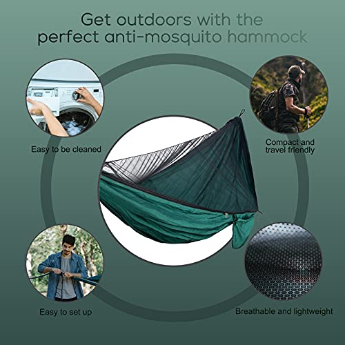 Hamacas Colgantes Sendowtek Hamaca de Viaje de Nylon Supergrande 300KG de Capacidad de Carga Amaca Ligero Portátil para 2 Personas con Mosquitero para Senderismo Jardin Playa Camping al Aire Libre