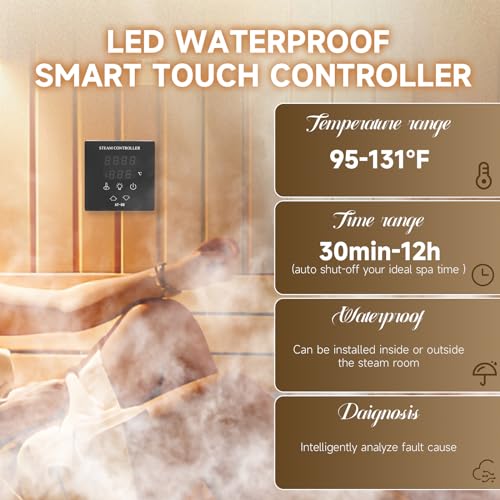 Hanchen 8KW Generador de Vapor para Sauna Baño Turco Ducha 6.2m³ Temperatura Ajustable 35-55℃ CE Temporizador 30min-12h 220V CE