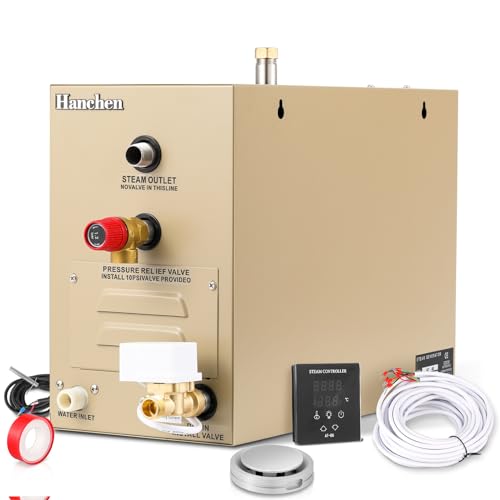 Hanchen 8KW Generador de Vapor para Sauna Baño Turco Ducha 6.2m³ Temperatura Ajustable 35-55℃ CE Temporizador 30min-12h 220V CE