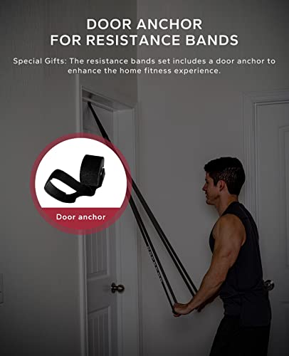 HAPBEAR Bandas Elásticas de Resistencia, Fitness Set de 5, Cintas Musculación con Anclaje de Puerta para Yoga, Pilates, Estiramientos, Entrenamiento Fisioterapia Gimnasio Hombre Mujer