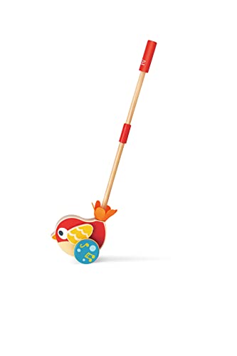 Hape Empuja a Lilly - Juguete para Empujar de Madera Pájaro Bebé Caminar, Juguete infantil con Palo Desmontable