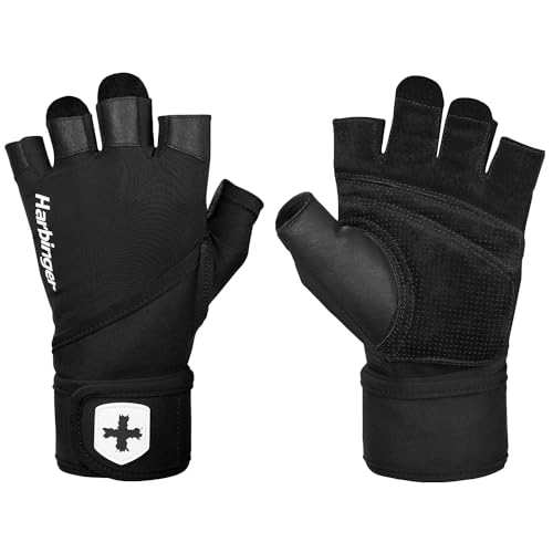 Harbinger WW L Black Pro - Muñequera unisex, guantes de levantamiento para aquellos que quieren flexibilidad y transpirabilidad pero necesitan la máxima estabilidad de la muñeca, negro/blanco, grande