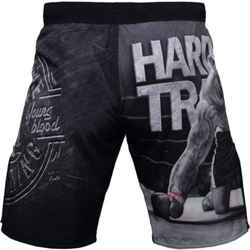 Hardcore Training Fight Shorts Shorts Herren Kampshorts Männer BJJ Grappling Boxeo MMA No Gi Crossfit Workouts, gris oscuro/gris claro, S