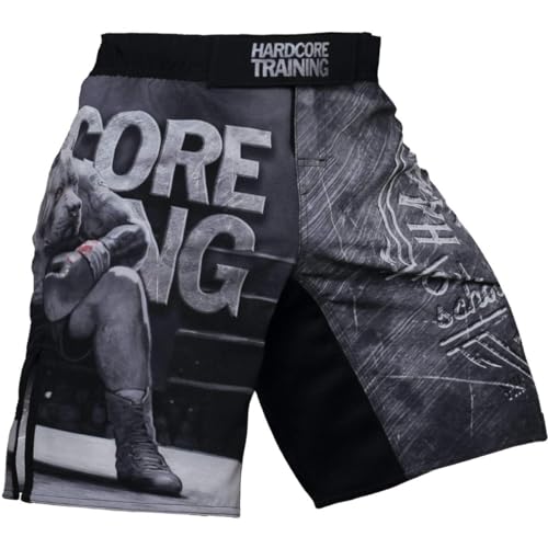 Hardcore Training Fight Shorts Shorts Herren Kampshorts Männer BJJ Grappling Boxeo MMA No Gi Crossfit Workouts, gris oscuro/gris claro, S