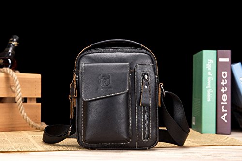 HARPIMER Bolso Mochila de Pecho Bolsos Bandolera, Hombres Cuero Genuino Bolso de Hombro, Retro Ligero Bolso de Cuerpo Cruzado Cartera Diario para Negocios Deporte Casual Excursionismo Negro