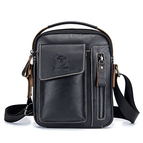 HARPIMER Bolso Mochila de Pecho Bolsos Bandolera, Hombres Cuero Genuino Bolso de Hombro, Retro Ligero Bolso de Cuerpo Cruzado Cartera Diario para Negocios Deporte Casual Excursionismo Negro