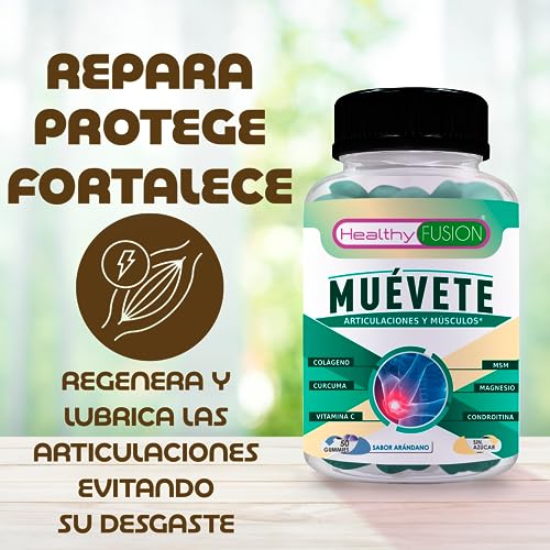 Healthy Fusion Muévete | Potente antiinflamatorio con acción analgésica | Regenerador articular| Potente cúrcuma + colágeno + magnesio + condroitina + MSM + vitamina C | 50 gum