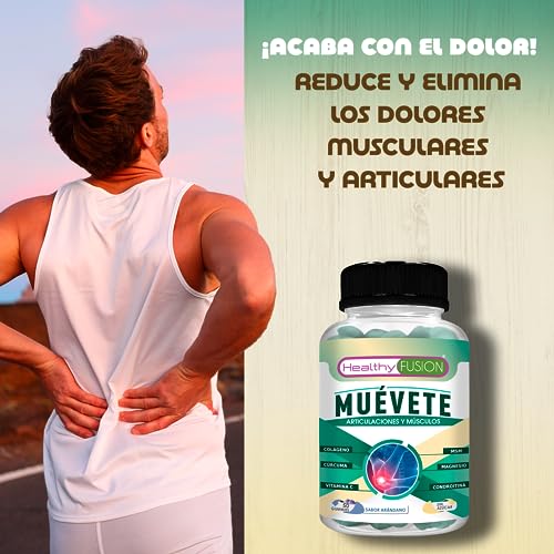 Healthy Fusion Muévete | Potente antiinflamatorio con acción analgésica | Regenerador articular| Potente cúrcuma + colágeno + magnesio + condroitina + MSM + vitamina C | 50 gum