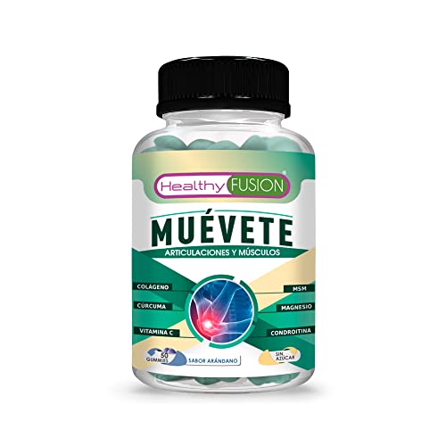 Healthy Fusion Muévete | Potente antiinflamatorio con acción analgésica | Regenerador articular| Potente cúrcuma + colágeno + magnesio + condroitina + MSM + vitamina C | 50 gum