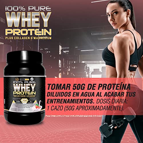 Healthy Fusion Whey Protein | Proteína pura con Colágeno + Magnesio | Tonifica y aumenta la masa muscular | Mejora tus entrenamientos | 1000g (Fresa)