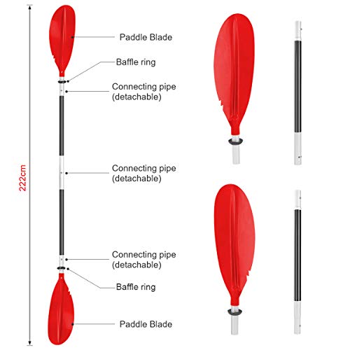 HEIMUNI Remos para Kayak Desmontables en 4 Partes 222cm Remo Kayak Palas Doble Remos Aluminio Ligero Remo Doble Paddle para Barco Sup Piragua Canoa