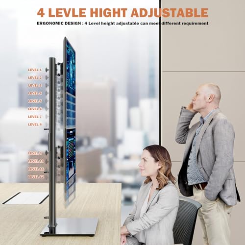 Hemudu Soporte Doble Monitor Vertical, Soporte dos Monitores un por Cima de Otro, Brazo para Monitor de 13 a 34 Pulgadas, Elevador Pantalla Ordenador con Giro, Inclinación, Altura Ajustable, MAX 20 kg