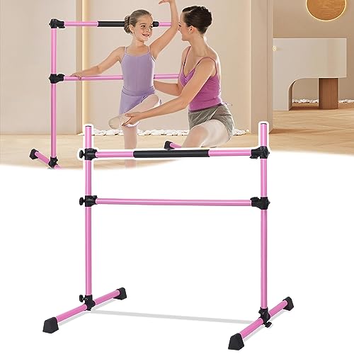 HENGMEI Barra de ballet, altura ajustable, barra de ballet, barra de danza, dispositivo de entrenamiento, pilates, barra fija, para casa, jardín, niños y adultos, 120 cm, color rosa