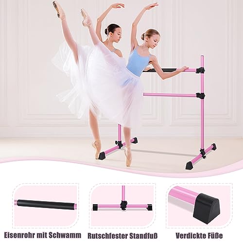 HENGMEI Barra de ballet, altura ajustable, barra de ballet, barra de danza, dispositivo de entrenamiento, pilates, barra fija, para casa, jardín, niños y adultos, 120 cm, color rosa