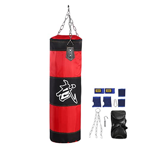 HERCHR Saco De Boxeo, Sacos De Arena para Fitness, Saco De Boxeo Vacío para Entrenamiento, Saco De Arena Vacío, Bolsa Colgante, Combinación De Saco De Arena para Boxeo(100cm-红色)