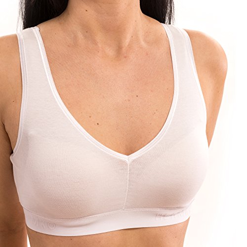 HERMKO 5420 Pack de 2 Sujetadores Deportivos con una Preciosa Tira para Mujer, Farbe:Blanco, Größe Damen:44/46 (L)