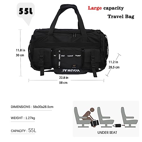 HERROOI Bolsa de gimnasio para mujeres y hombres, bolsa de lona deportiva de 55 L, impermeable, grande, bolsa de viaje de fin de semana, bolsa de entrenamiento con compartimento para zapatos y seco y