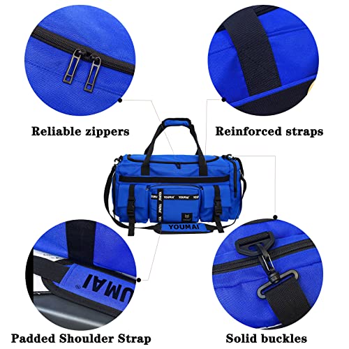 HERROOI Bolsa de gimnasio para mujeres y hombres, bolsa de lona deportiva de 55 L, impermeable, grande, bolsa de viaje de fin de semana, bolsa de entrenamiento con compartimento para zapatos y seco y