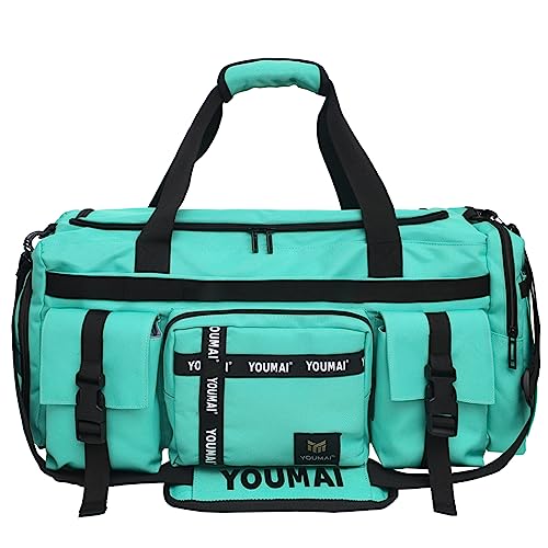 HERROOI Bolsa de gimnasio para mujeres y hombres, bolsa de lona deportiva de 55 L, impermeable, grande, bolsa de viaje de fin de semana, bolsa de entrenamiento con compartimento para zapatos y seco y